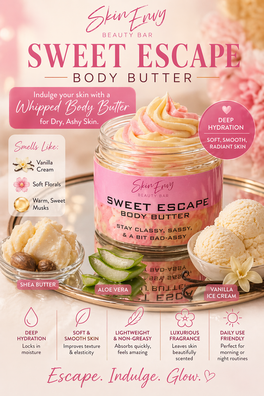 Whipped Body Butter for Dry, Ashy Skin -Deep Hydration Glow| Sweet Escape
